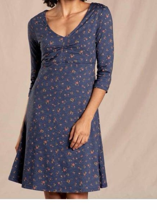 Toad&Co Dresses & Skirts - Toad&Co Rosalinda Dress M Navy Floral Organic Cotton Tencel Midi Boho